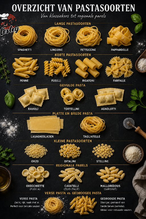 Overzicht van verschillende pastasoorten
